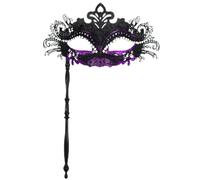 Pretishows Mardi Gras Masquerade Mask for Women Venetian Helding Stick Halloween Carnival Costume Masks Black/Purple