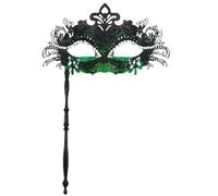 Pretishows Masquerade Mask for Women Venetian Helding Stick Masks Mardi Gras Deco Carnival Party Black/Green