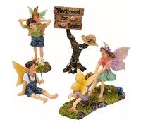 PRETMANNS Fairies for Fairy Garden - Accessories Kit for Indoor Outdoor Miniature Garden - Boy & Girl Figurines with a cute Sign - A 4-piece colorful Playground Set