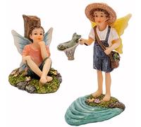 PRETMANNS Fairies for Fairy Garden - Fishing Boy Figurines - Accessories for Indoor or Outdoor Miniature Garden - 2-Piece Set