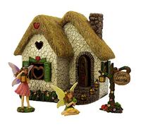 PRETMANNS Fairy Garden House Kit - Complete with Accessories, House 18 cm High with Door that Opens & Fairies for Outdoor Gardens - 4 Pieces