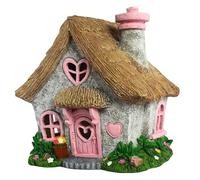 PRETMANNS Fairy House for Outside with Solar Powered LED Lights for Garden - Fairy Garden Houses for Outdoor - Miniature Accessories for Cottage Decor for Village - 19.2 cm High, Pink
