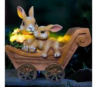 PRETMANNS Solar Rabbit Garden Statue - Mother & Baby Bunny Outdoor Decor with LED Lights for Patio, Yard Ornaments & Gifts for Women & Mom - Large