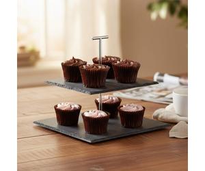 Preto 2 Tier Square Cake Stand | Slate