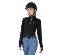 Preto Women's Long Sleeve Base Layer Top - Athletic Thermal Shirt for Horseback Riding - Equestrian Apparel & Gear (Black/Aqua, XS)