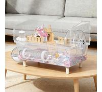 Pretoee 9-in-1 Acrylic Hamster Cage - Clear Pet Cage with 360° Transparent Viewing, Double Layer Chew-Proof Mice Enclosure with Crawling Tunnel for Dwarf Syrian Gerbils, 18 * 13 * 12in (Pink Cottage)