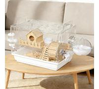 Pretoee 9-in-1 Acrylic Hamster Cage - Double Layer Hamster Cages with Transparent Viewing, Chew-Proof Easy Clean Pet Mice Enclosure for Small Dwarf Syrian Hamsters Gerbils, 14 * 11 * 10in (White)