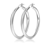 PRETOLE 4mm Thick Silver Chunky Earrings Steling Post Hoops For Women Hollow Tube Hoop Hypoallergenic Lightweight Large 20/30/40/50/60MM