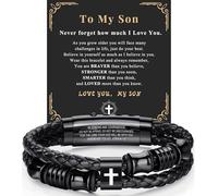 PRETOLE Men's Bracelets Gifts for Son Durable Braided Cross Leather Bracelet for Men With Adjustable Clasp Personalised Gifts to My Son Bracelet Birthday Christmas Valentines Presents