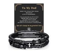 PRETOLE Men's Cross Bracelet for Dad Durable Braided Leather Wristband with Adjustable Stainless Steel Clasp Black Personalized Gift for Father's Day Birthday Christmas