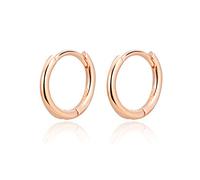 PRETTERY Hoop Earrings Sterling Silver, Diameter 10mm Rose Gold Plated Huggie Hinged Small Sleeper Hoop Earrings, Hypoallergenic Cartilage Hoops Earrings for Women Men Girls