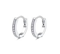 PRETTERY Silver Hoop Earrings for Women, 13mm Sterling Silver Hoop Earrings with Cubic Zirconia, White Gold Plated Small Sleeper Hoops Earrings