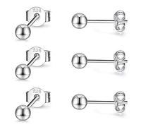 PRETTERY Silver Stud Earrings Set for Women, 3 Pair 3mm 925 Sterling Silver Round Ball Studs Earrings Set for Girls Chirldren