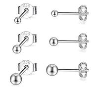 PRETTERY Silver Stud Earrings Set for Women, 3 Pair 925 Sterling Silver Round Ball Studs Earrings Set for Girls Chirldren, Size: 3mm, 4mm, 5mm