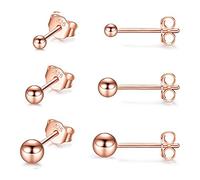 PRETTERY Silver Stud Earrings Set for Women, 3 Pair 925 Sterling Silver Round Rose Gold Plated Ball Studs Earrings Set for Girls Chirldren, Size: 3mm, 4mm, 5mm