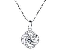 PRETTERY Sterling Silver Necklace for Women, Satellite Clover Flower Pendant Silver Necklace with 5A Cubic Zirconia, Gift for Birthday Wedding Christmas