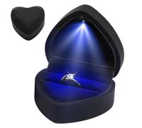 PRETTI Heart Shaped Velvet Ring Box with LED Light - Perfect for Engagement, Proposal, Wedding - Illuminated Jewelry Case Display Gift (Black)