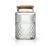 Prettidecor Decorative Glass Storage Jar, Large Capacity Dry Food Container Canister with Airtight Seal Bamboo Lid, Vintage Design for Snack Cookies Coffee Tea Nuts, 60FL OZ (Round)