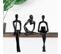 Prettidecor Home Decor Thinker Statue Accents, Set of 3 Thinker Sculptures Office Decor Modern Abstract Resin Decoration on Shelf Table Desk for Living Room Office Bedroom (Large Black)