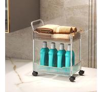 Prettiee Acrylic Rolling Beauty Trolley with Lockable Wheels - Mobile Storage Cart for Bathroom & Kitchen nization, Stylish Utility Shelf on Wheels, Versatile Rolling (Clear 2 Tier)