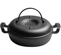 Prettiee Cast Iron Roaster Pan with Lid,Multi-Purpose Frying Pan for Roasts Chicken Vegetables Sweet Potato Corn Cooking Pot Diameter25cm