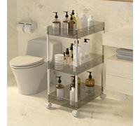 Prettiee Clear Acrylic 4-Tier Rolling Storage Cart with Wheels - Slim Utility Trolley for Kitchen, Bathroom & Laundry nization - Space-Saving Slide-Out Shelves (Grey 3 Tier)