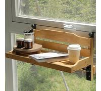 Prettiee Compact Wall-Mounted Folding Balcony Table, Adjustable Wooden Bar Table with Shelves, Space-Saving Dining Table for Small Balconies (120x24cm)