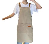 Prettiee Cotton Cooking Kitchen Aprons H Back Style Apron Dishwashing Comfortable with Large Pockets (Beige One Size)