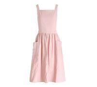 Prettiee Cotton Pinafore Apron Dress for Women with Pockets Cute Art Chef Aprons for Kitchen Baking Gardening Painting,S,Green (Pink S)