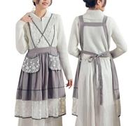 Prettiee Cute Apron for Women Kitchen Cooking Pinafore Apron Dress Cotton Lace Apron with Pockets for Gardening Painting,One Size,White (Grey One Size)
