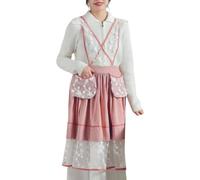 Prettiee Cute Apron for Women Kitchen Cooking Pinafore Apron Dress Cotton Lace Apron with Pockets for Gardening Painting,One Size,White (Pink One Size)