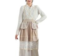 Prettiee Cute Apron for Women Kitchen Cooking Pinafore Apron Dress Cotton Lace Apron with Pockets for Gardening Painting,One Size,White (Beige One Size)