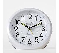 Prettiee Desk Clock 4" Alarm Clock Mute Silent Quartz Movement Non Ticking Morning Wake Up Mechanical Alarm Clock with Nightlight Backlight for Kids Alarm Clock for Bedroom,Silver (White)