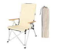 Prettiee Lightweight Folding Camping Chair, Portable Aluminum Fishing Stool with Wooden Armrest, Ideal for Outdoor, Beach, Hiking, Travel, Compact Camp Seat, Easy Storage