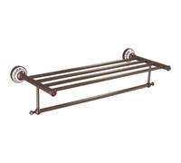 Prettiee Vintage Brass Bathroom Hardware Set with Dual Tiers Towel Rack Wall Mounted Shelf Hooks Paper Holder Ring and Coat Hook Brown Antique Finish (Bath Towel Rack)
