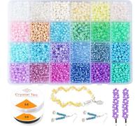 Prettme 4mm Glass Seed Beads Kit for Bracelet Making, 3360pcs Pastel Small Craft Beads in 24 Colors,Pony Beads Perfect for Jewelry Making DIY Bracelets Necklaces and Crafting