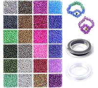 Prettme 4mm Neon Seed Beads,1920pcs 6/0 Small Craft Glass Beads with Elastic String, 24 Dazzling Colors for DIY Bracelets, Necklaces, Jewelry Making, Crafts