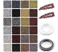 Prettme 7200pcs Pony Seed Beads 2mm 12/0 Small Craft Glass with 2 Roll Elastic Strings, 24 Color Dark Brown Friendship Bracelet Jewelry Making Kit for DIY Bracelets Necklaces (M18)