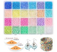 Prettme 9600 Pcs 3mm Glass Seed Beads for Jewellery Making Kit,8/0 Small Pastel Tiny Waist Beads for Bracelet Making Kit and DIY Necklace Earrings Crafts, Gifts, with Elastic String