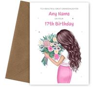 Pretty 17th Birthday Card for Great Granddaughter | Beautiful Great Granddaughter 17th Birthday Cards (Brunette) | Happy Bday Card for her 17yr Bday