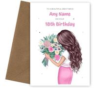 Pretty 18th Birthday Card for Great Niece | Beautiful Great Niece 18th Birthday Cards (Brunette) | Happy Bday Card for her 18yr Bday when she turns 18 Years Old!