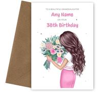 Pretty 38th Birthday Card for Granddaughter | Beautiful Granddaughter 38th Birthday Cards (Brunette) | Happy Bday Card for her 38yr Bday when she turns 38 Years Old!