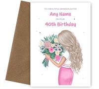Pretty 40th Birthday Card for Granddaughter | Beautiful Granddaughter 40th Birthday Cards (Blonde) | Happy Bday Card for her 40yr Bday when she turns 40 Years Old!