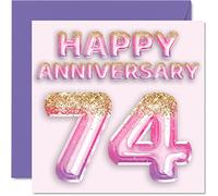 Pretty 74th Anniversary Card for Wife Girlfriend Husband Boyfriend