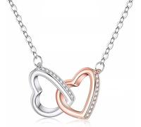 Pretty 925 Sterling Silver & Rose Gold Dual Heart Pendant Necklace | Sparkling Stone Encrusted | Adjustable Chain | Designed for Mother & Daughter, Elegant Presentation Box with Heartfelt Inscription