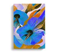 Pretty Abstract Floral No.1 Blue, Grey, Peach Canvas Print | Gallery Wrapped 30mm Frame Wall Art | 30x20 inches | Ready to Hang | Abstract Floral Picture | Living Room Bedroom Lounge Office