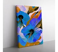 Pretty Abstract Floral No.1 Blue, Grey, Peach Canvas Wall Art Print Ready to Hang, Framed Picture for Living Room Bedroom Home Office Décor, 76x50 cm (30x20 Inch)