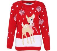 Pretty Attitude Christmas Jumpers for Women - Cozy Winter Knit Jumper with Christmas Design - Perfect ladies Christmas Jumpers (UK, Numeric, 8, 10, Regular, Regular, Bambi Deer/Red)