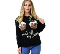 Pretty Attitude Christmas Knitted Womens Ladies Hands of My Puds Long Sleeve Jumper Top (Black, 18)