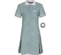 Pretty Attitude - Girl's School Uniform Pleated Gingham Summer Dress + Hair Bobble Age 3 4 5 6 7 8 9 10 11 12 13 14 15 16 17 18 20 (UK, Age, 9 Years, Regular, Bottle Green)